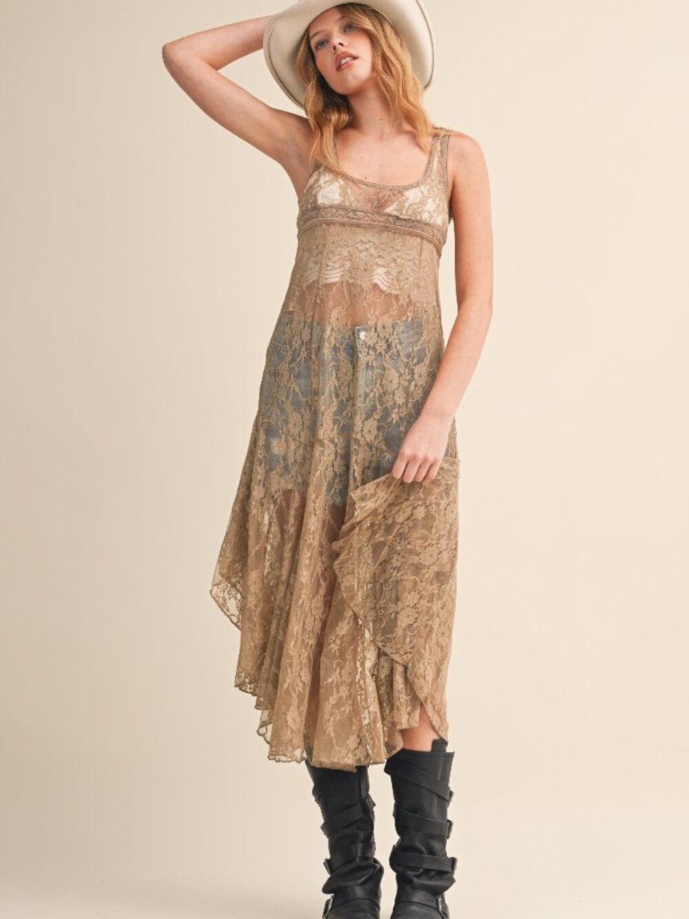266 | Sheer Taupe Lace Dress